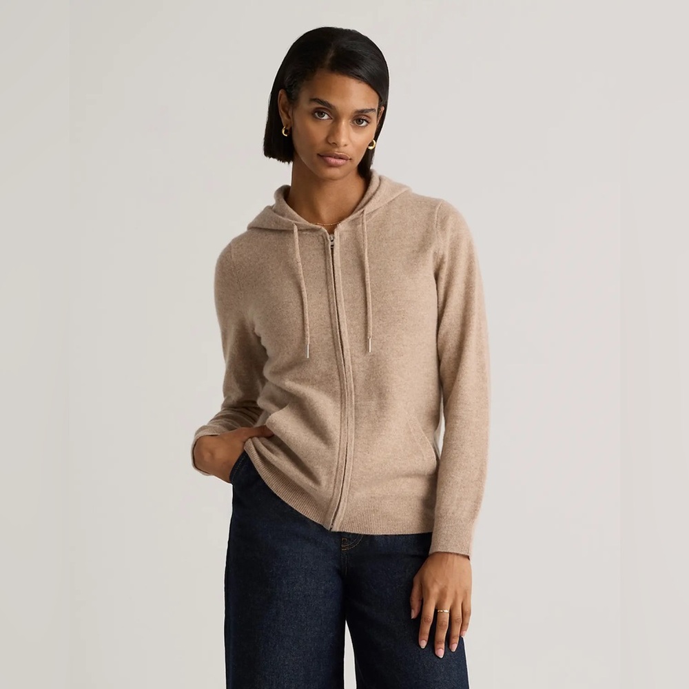 NWT Quince Mongolian Cashmere Full-Zip Hoodie Oatmeal Small Medium Large XL